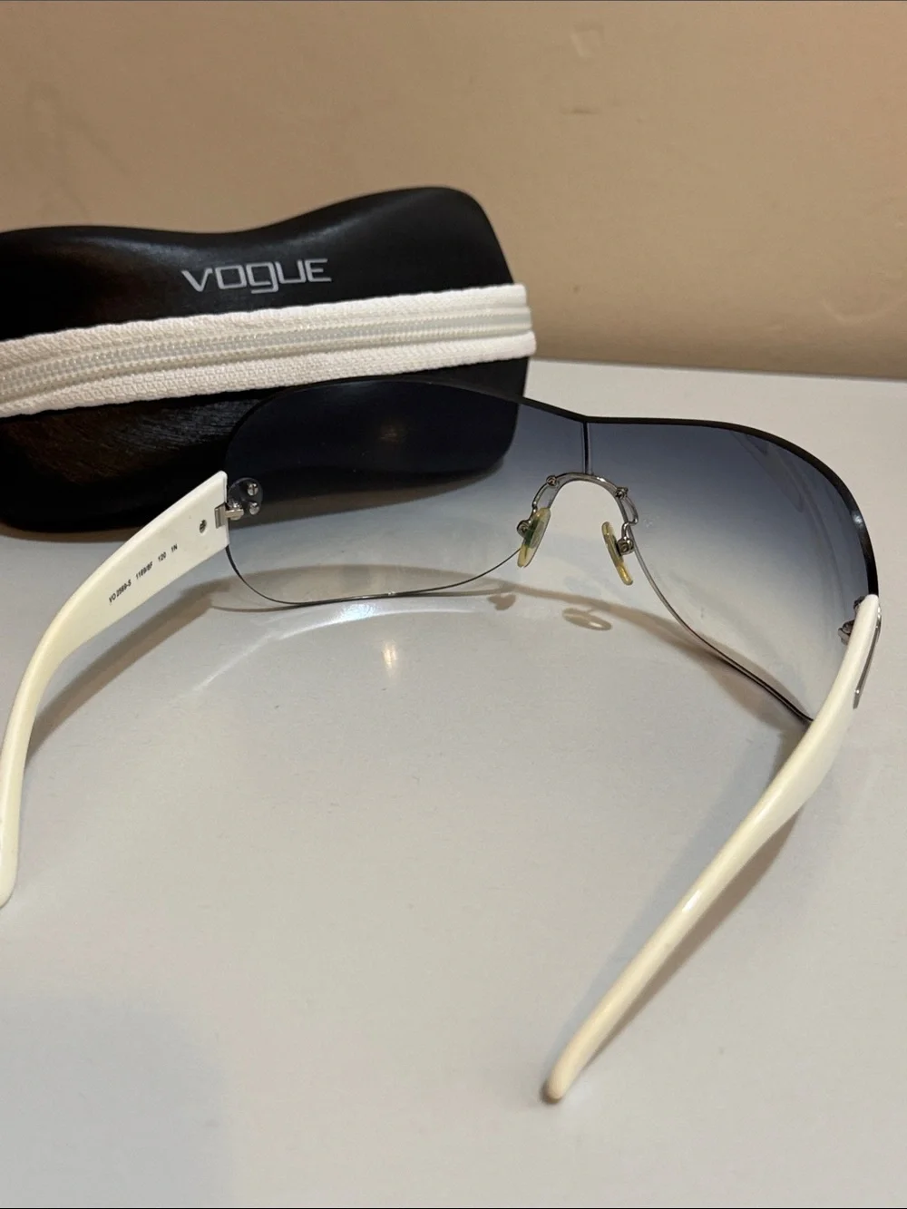 Vogue Women's White-Arm Shield Sunglasses with Gradient Blue Lens